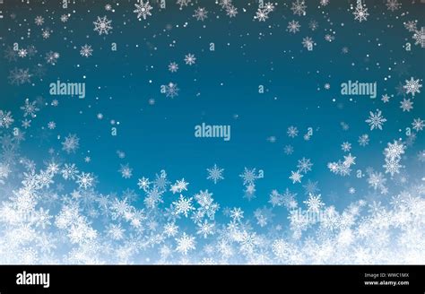 Snowfall Christmas Background Flying Snow Flakes On Night Winter Blue