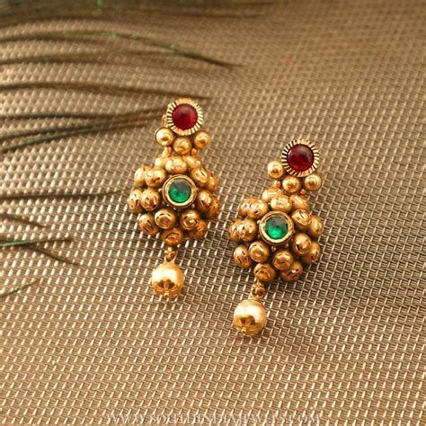 designer gold earrings from manubhai jewellers south india jewels