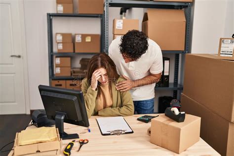 Man And Woman Business Workers With Sad Expression Working At Office