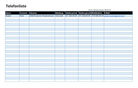 Alle kontakte auf einen blick! Telefonliste Vorlage (Excel) - kostenlos | Muster-Vorlage.ch