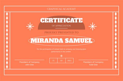 Vibrant Orange Modern Certificate Vibrant Orange Certificate