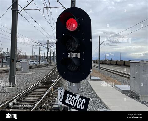 Train Stop Sign With Red Light For Trains And Rail Cars Stock Photo Alamy