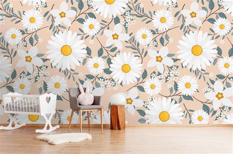 D Daisy Flower Mural Peel And Stick Wallpaper Removable Wall Etsy