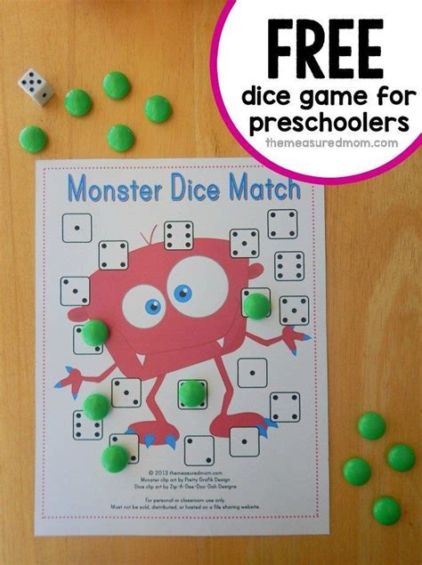 Free Monster Math Dice Game For Preschoolers Free Preschool Math Games