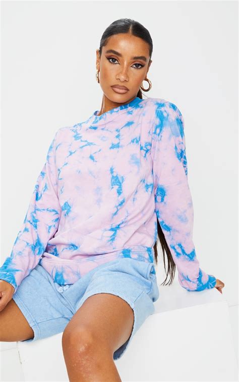 Fuchsia Tie Dye Oversized Sweatshirt Tops Prettylittlething Usa