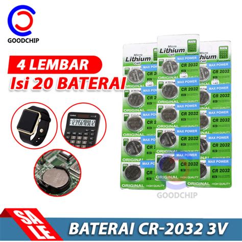 4 Lembar Isi 20 Baterai CR2032 3V MAX POWER Batre Jam Tangan
