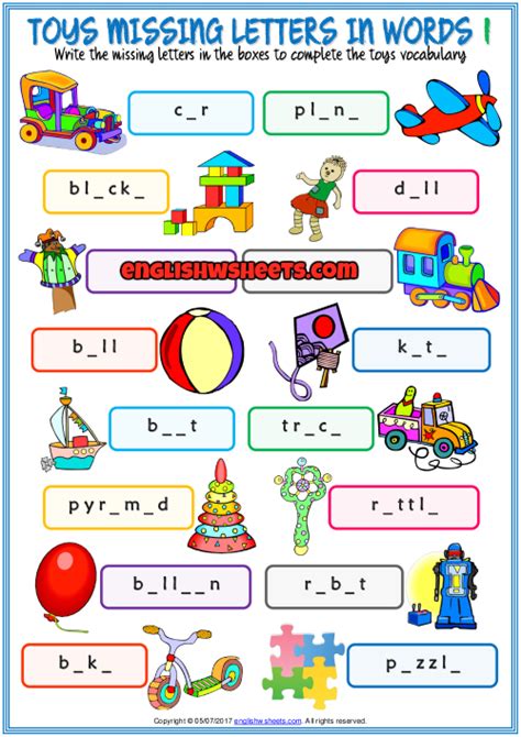 Toys Esl Missing Letters In Words Exercise Worksheets