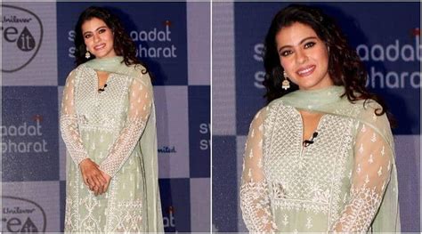 kajol makes for a pretty picture in this beautiful pista green anita dongre suit fashion news