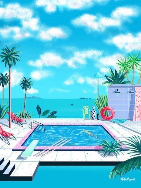 Poolside Sunny Day Vaporwave Art 80s Illustration Illustration