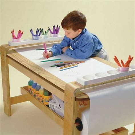 New Big Wooden Kids Art Table Birch Wood Paper Roll Holder Childrens