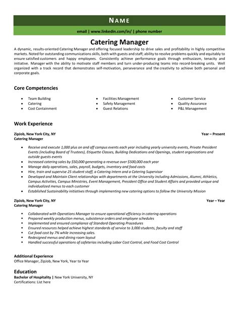 Catering Manager Resume Example And Guide Zipjob