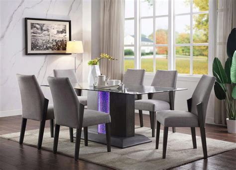 Walnut Finish And Beige Fabric Dining Table Set 7pcs Modern Esf Elite