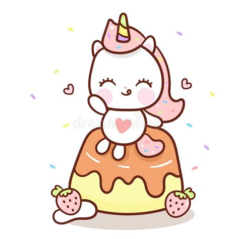 Cute Unicorn Vector Pudding Cartoon Sweet Food Pastel Stock Vector