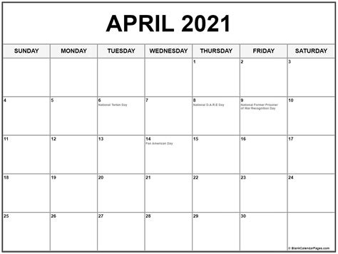 April 2021 Calendar With Holidays Printable Calendars 2021