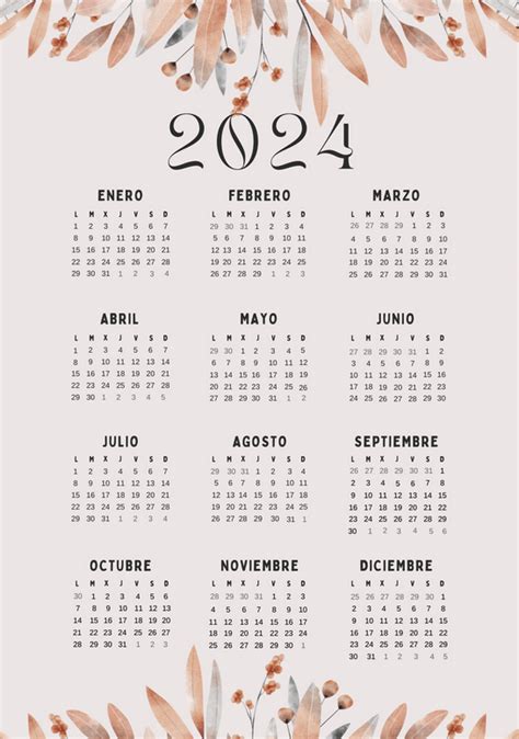Calendario Anual 2024 Plantilla Canva Gratis Personal