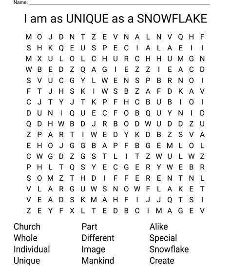 I Am As Unique As A Snowflake Word Search Wordmint