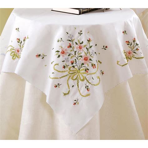 Bucilla Stamped Cross Stitch Table Topper Bridal Bouquet 3573178