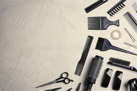 Flat Lay Composition With Hairdresser Tools On Color Background Stock