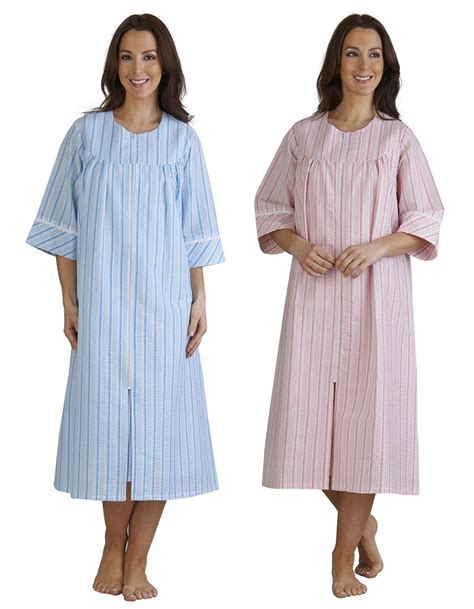 Slenderella Seersucker Stripe Dressing Gown Ladies Lightweight Zip Up