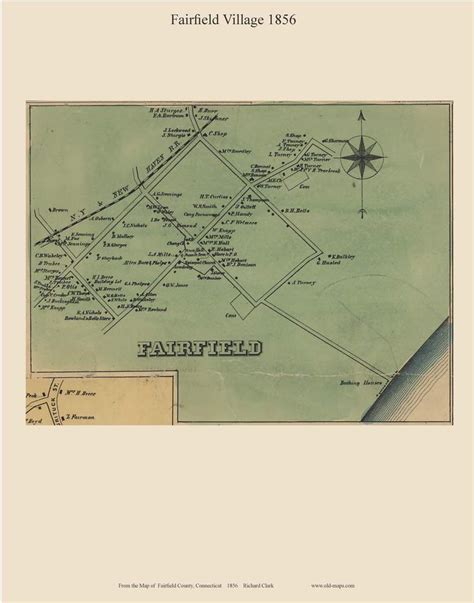 Fairfield Village Connecticut 1856 Fairfield Co Old Map Custom