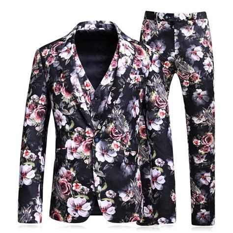 Men Floral Suits 2018 Latest Coat Pant Vest Design Mens Three Piece Suit Dress Set Slim Fit