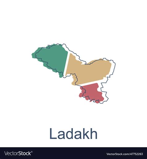 Map Of Ladakh Design With Black Outline Royalty Free Vector