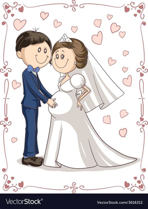 Pregnant Couple Wedding Invitation Cartoon Vector Image Noivas