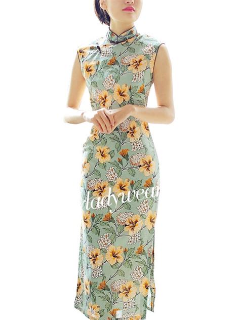 Floral Printed Linen Qipao Cheongsam Dress Cozyladywear