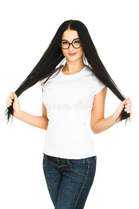 Woman Touching Her Long Hair Stock Photo Image Of Caucasian Fashion