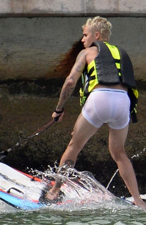 Justin Bieber Goes Wakeboarding In His White Underwear Photos The