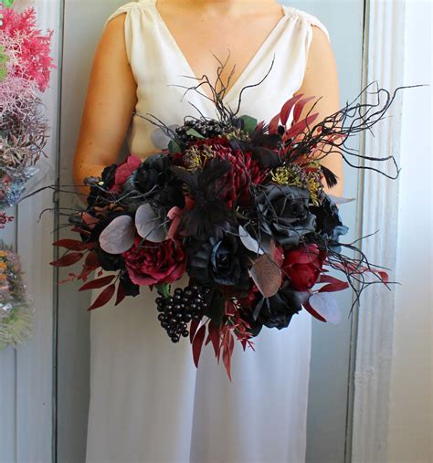 Gothic Wedding Bouquet Burgundy Black Bouquet Winter Wedding Etsy