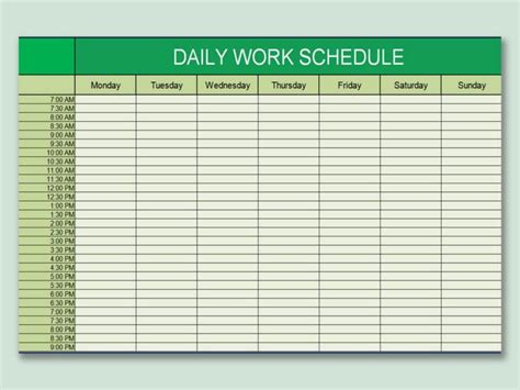 Daily Work Schedule Template Excel Excel Daily Work S