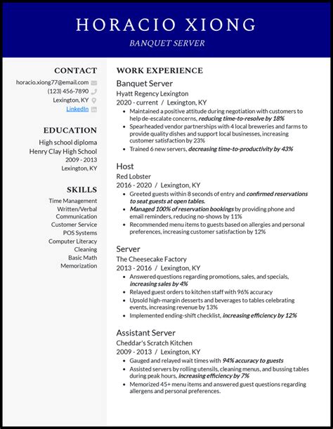 3 Banquet Server Resume Examples And Templates Edit Free