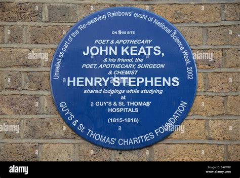 A memorial blue plaque to John Keats & Henry Stephens outside Guy's