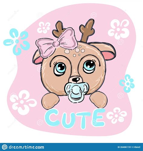 Hand Drawn Cute Baby Deer Girl Childish Illustration Print Design For