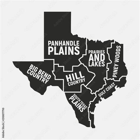 Texas Map Of Regions Texas Us State Icon Poster Map Vector