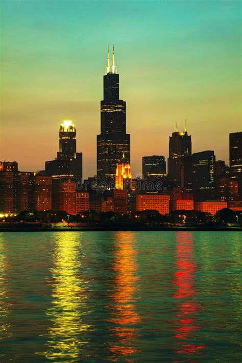 Downtown Chicago Il At Sunset Stock Image Image Of Built Chicago