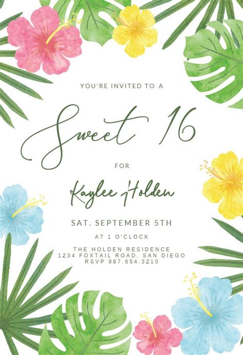 Tropical Birthday Invitation Template Free Greetings Island