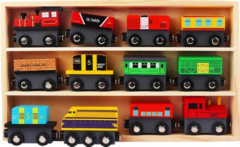 Wooden Magnetic Train 13 Piece Set 12 Magnetic Trains With 1 Wooden