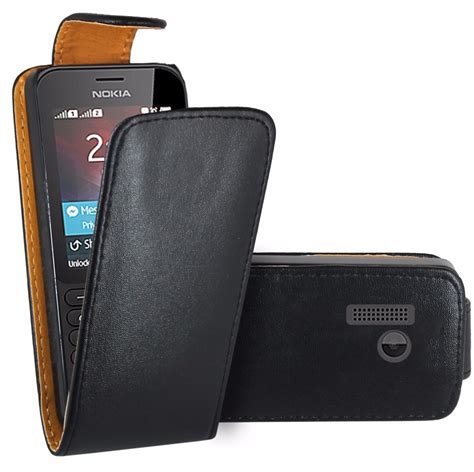 Black Flip Premium Leather Skin Bag Case Cover For Nokia 215 Nokia