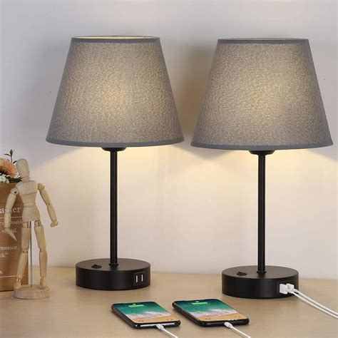 Js Nova Juns Bedside Table Lamps With Dual Usb Charging Ports Set Of 2
