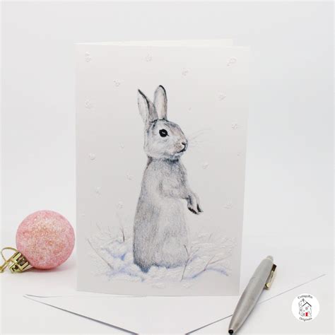 Rabbit Christmas Card Christmas Rabbit Print Of Original Etsy Pet