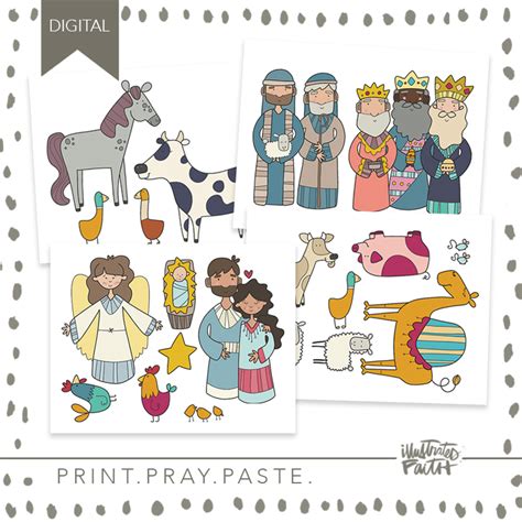Print And Pray Kids Cutouts Nativity Set Illustrated Faith