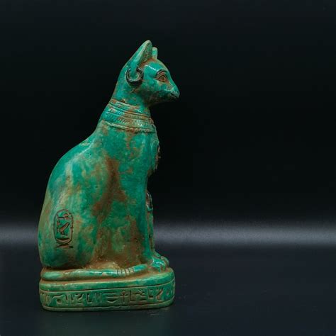 unique egyptian goddess bastet cat statue green heavy stone etsy