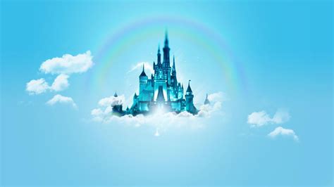 Disney Castle Around Clouds And Rainbow With Blue Background Hd Disney