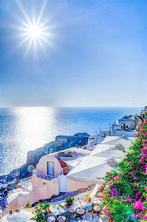 Hd Wallpaper Santorini Greece Sea Sunset Lights Home The Evening