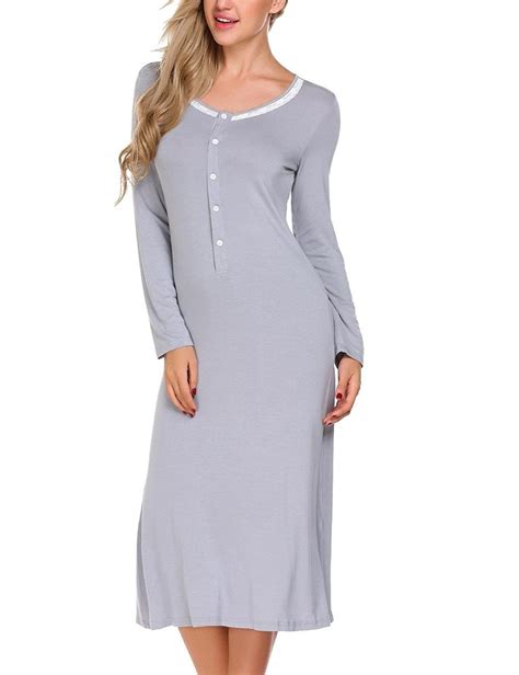 Womens Sleepwear Shirt Long Sleeve Nightgown Button Down Pajama Long