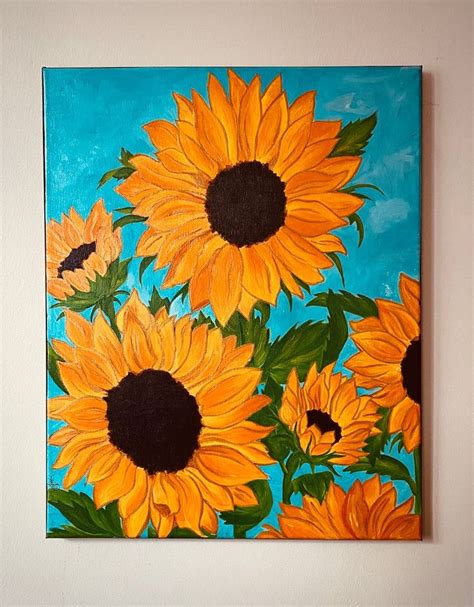 Sunflowers In The Wild Original Hand Painted Acrylic Painting Etsy