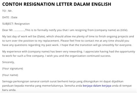 Contoh Resign Letter 24 Jam