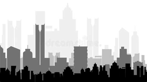 Vector Modern City Skyline Silhouette Backgroundblack Tone Stock